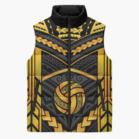 Custom Polynesia Beach Volleyball Sleeveless Puffer Jacket Gold Polynesian Tribal Pattern - Polynesian Pride