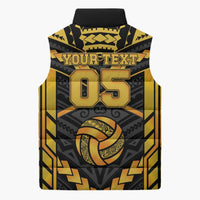 Custom Polynesia Beach Volleyball Sleeveless Puffer Jacket Gold Polynesian Tribal Pattern - Polynesian Pride