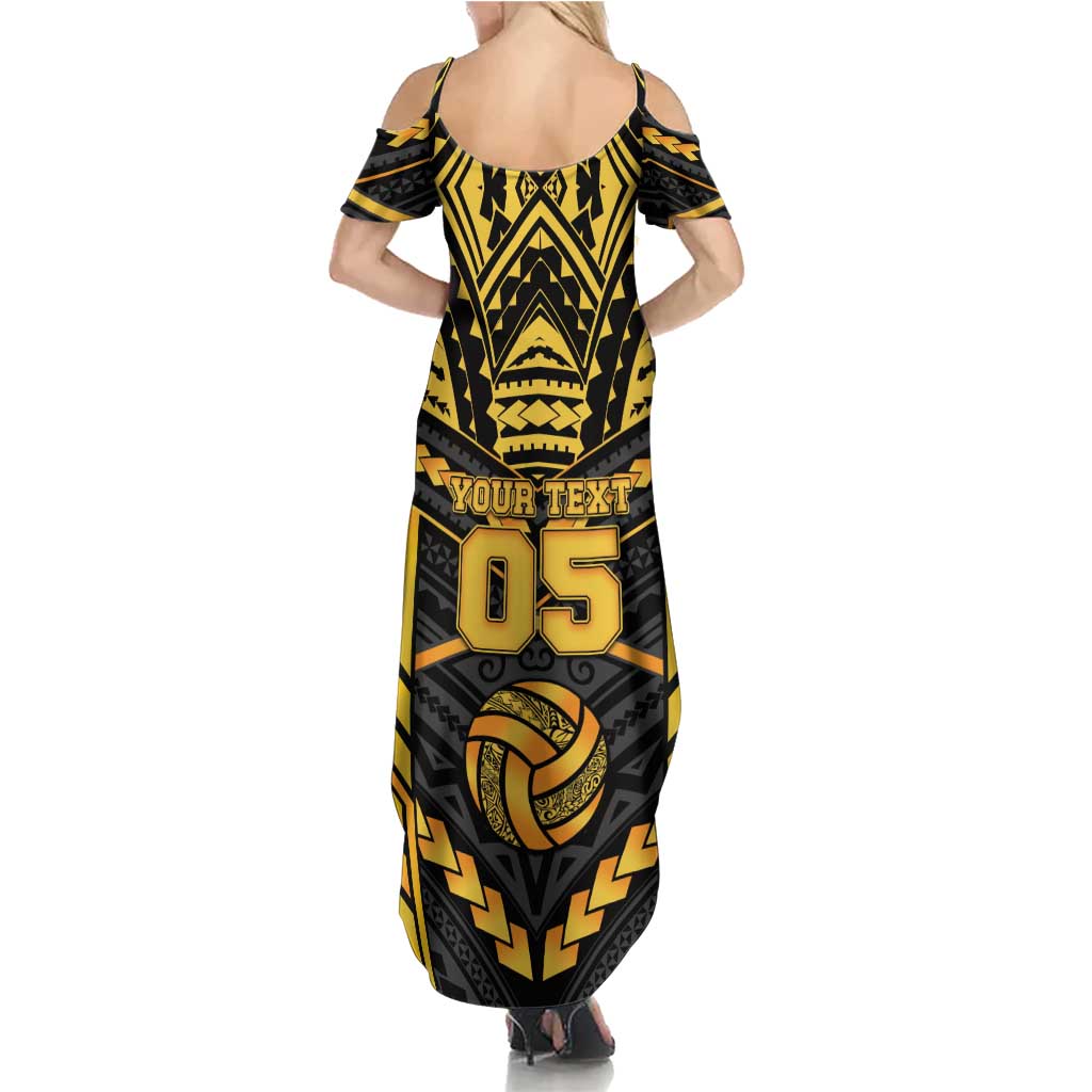 Custom Polynesia Beach Volleyball Summer Maxi Dress Gold Polynesian Tribal Pattern - Polynesian Pride