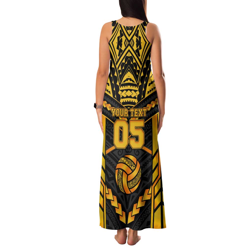 Custom Polynesia Beach Volleyball Tank Maxi Dress Gold Polynesian Tribal Pattern - Polynesian Pride