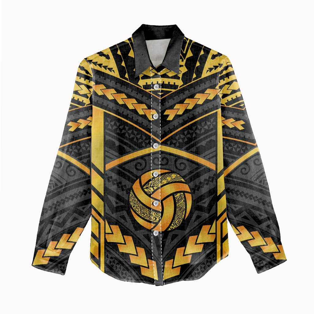 Custom Polynesia Beach Volleyball Women Casual Shirt Gold Polynesian Tribal Pattern - Polynesian Pride