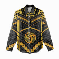 Custom Polynesia Beach Volleyball Women Casual Shirt Gold Polynesian Tribal Pattern - Polynesian Pride
