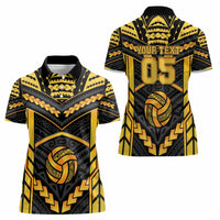 Custom Polynesia Beach Volleyball Women Polo Shirt Gold Polynesian Tribal Pattern - Polynesian Pride