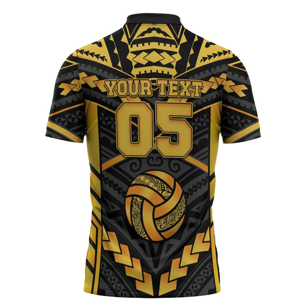 Custom Polynesia Beach Volleyball Zipper Polo Shirt Gold Polynesian Tribal Pattern - Polynesian Pride