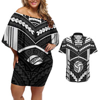 Custom Polynesia Beach Volleyball Couples Matching Off Shoulder Short Dress and Hawaiian Shirt Polynesian Tribal Pattern LT05 Black - Polynesian Pride
