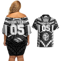 Custom Polynesia Beach Volleyball Couples Matching Off Shoulder Short Dress and Hawaiian Shirt Polynesian Tribal Pattern LT05 - Polynesian Pride