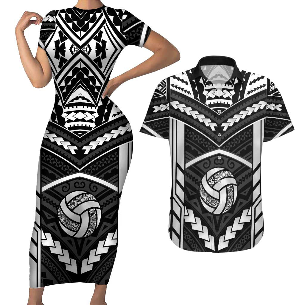Custom Polynesia Beach Volleyball Couples Matching Short Sleeve Bodycon Dress and Hawaiian Shirt Polynesian Tribal Pattern - Polynesian Pride