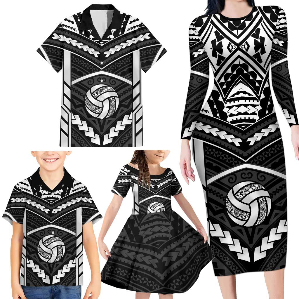 Custom Polynesia Beach Volleyball Family Matching Long Sleeve Bodycon Dress and Hawaiian Shirt Polynesian Tribal Pattern LT05 - Polynesian Pride