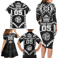 Custom Polynesia Beach Volleyball Family Matching Long Sleeve Bodycon Dress and Hawaiian Shirt Polynesian Tribal Pattern LT05 - Polynesian Pride