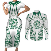 Custom Hawaii Volleyball Couples Matching Short Sleeve Bodycon Dress and Long Sleeve Button Shirt Polynesian Pattern - Polynesian Pride