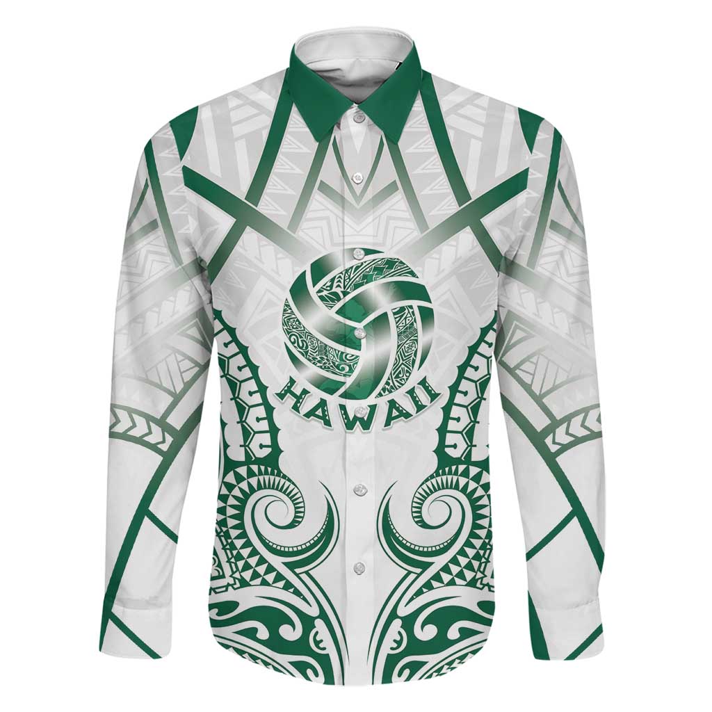 Custom Hawaii Volleyball Family Matching Long Sleeve Bodycon Dress and Hawaiian Shirt Polynesian Pattern LT05 Dad's Shirt - Long Sleeve Teal - Polynesian Pride