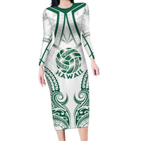 Custom Hawaii Volleyball Family Matching Long Sleeve Bodycon Dress and Hawaiian Shirt Polynesian Pattern LT05 Mom's Dress Teal - Polynesian Pride