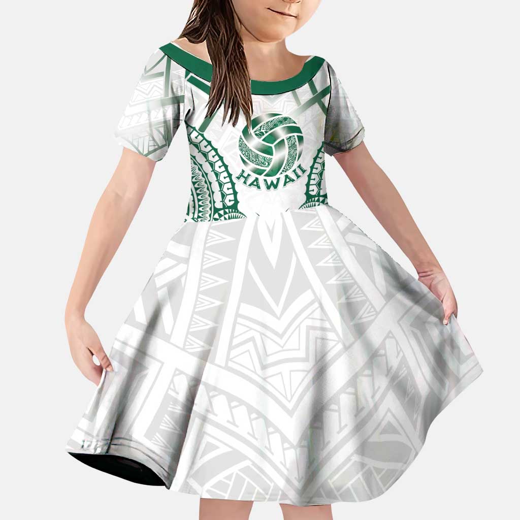 Custom Hawaii Volleyball Family Matching Off The Shoulder Long Sleeve Dress and Hawaiian Shirt Polynesian Pattern LT05 Daughter's Dress Teal - Polynesian Pride