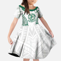 Custom Hawaii Volleyball Family Matching Off The Shoulder Long Sleeve Dress and Hawaiian Shirt Polynesian Pattern LT05 Daughter's Dress Teal - Polynesian Pride