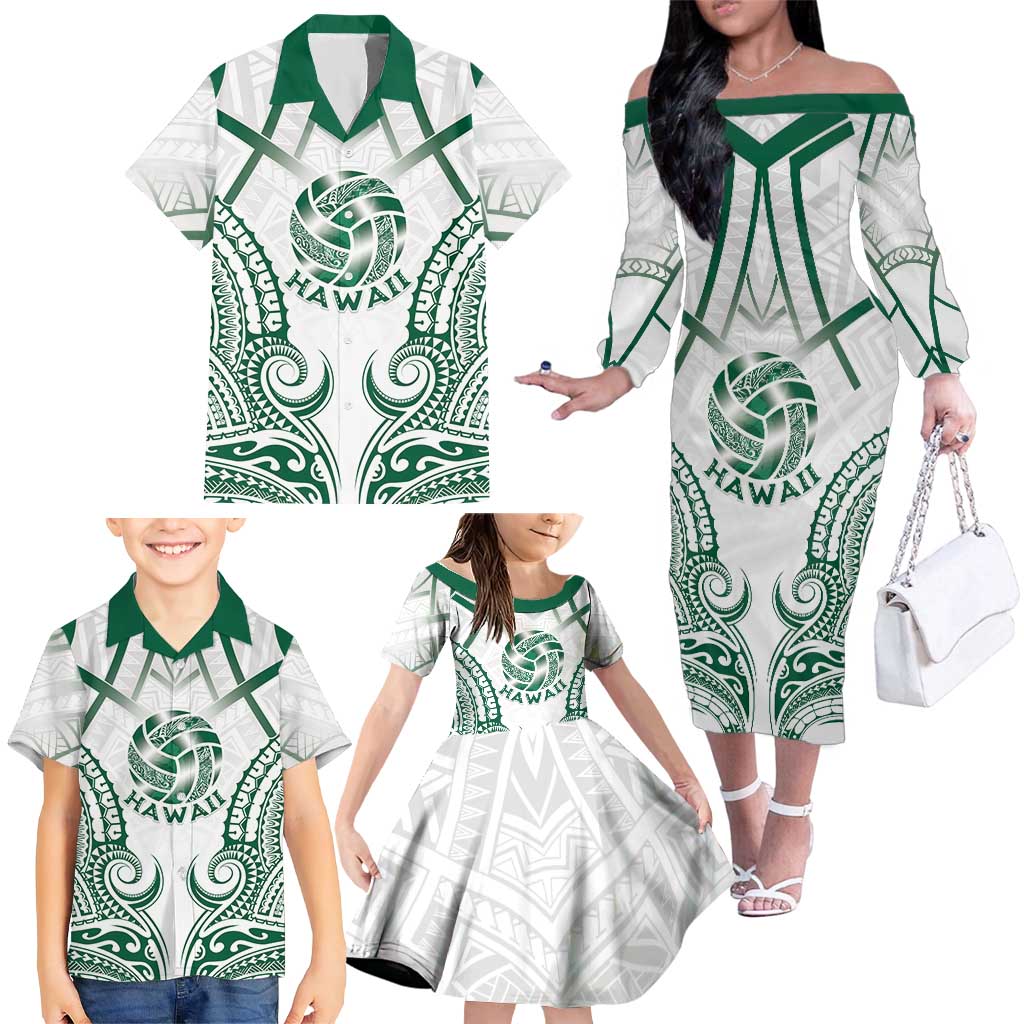 Custom Hawaii Volleyball Family Matching Off The Shoulder Long Sleeve Dress and Hawaiian Shirt Polynesian Pattern LT05 - Polynesian Pride