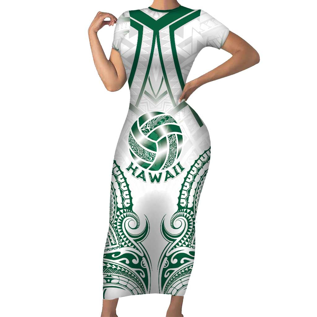Custom Hawaii Volleyball Family Matching Short Sleeve Bodycon Dress and Hawaiian Shirt Polynesian Pattern LT05 Mom's Dress Teal - Polynesian Pride