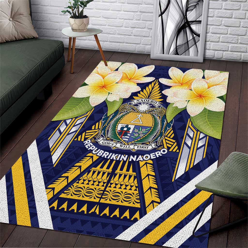 Nauru Independence Day Area Rug Coat Of Arms With Plumeria LT05 Navy - Polynesian Pride