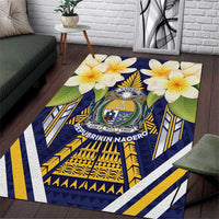 Nauru Independence Day Area Rug Coat Of Arms With Plumeria LT05 Navy - Polynesian Pride