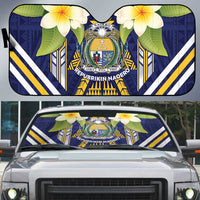 Nauru Independence Day Auto Sun Shade Coat Of Arms With Plumeria LT05 Navy - Polynesian Pride