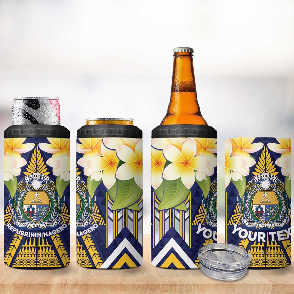Personalised Nauru Independence Day 4 in 1 Can Cooler Tumbler Coat Of Arms With Plumeria LT05 - Polynesian Pride