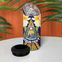 Personalised Nauru Independence Day 4 in 1 Can Cooler Tumbler Coat Of Arms With Plumeria LT05 - Polynesian Pride
