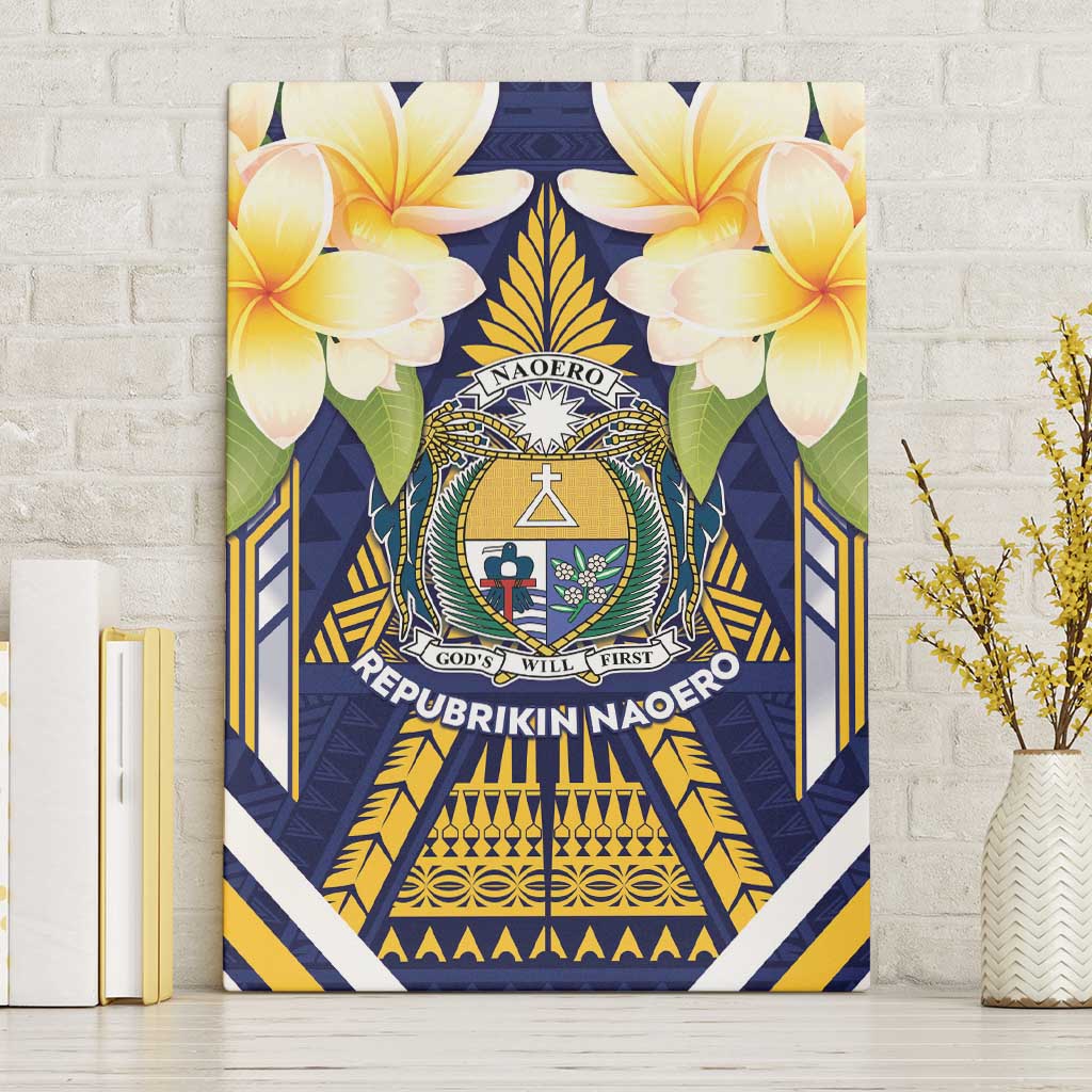 Nauru Independence Day Canvas Wall Art Coat Of Arms With Plumeria LT05 Without Frame Navy - Polynesian Pride