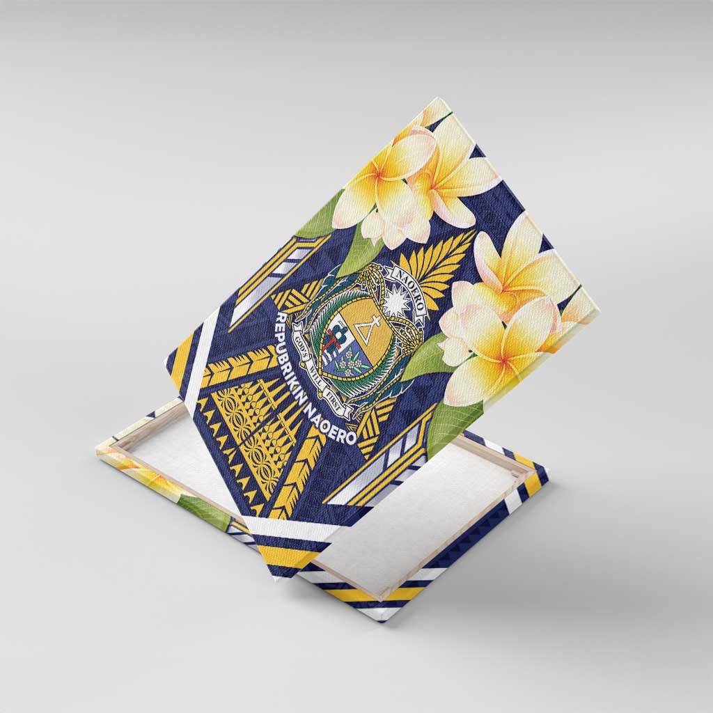 Nauru Independence Day Canvas Wall Art Coat Of Arms With Plumeria LT05 With Frame Navy - Polynesian Pride