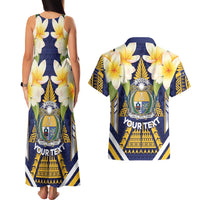 Personalised Nauru Independence Day Couples Matching Tank Maxi Dress and Hawaiian Shirt Coat Of Arms With Plumeria LT05 - Polynesian Pride
