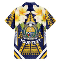 Personalised Nauru Independence Day Family Matching Long Sleeve Bodycon Dress and Hawaiian Shirt Coat Of Arms With Plumeria LT05 - Polynesian Pride