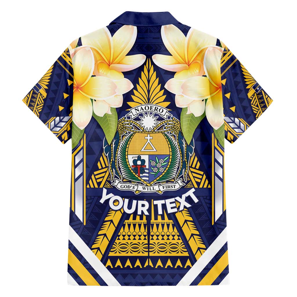 Personalised Nauru Independence Day Family Matching Off Shoulder Maxi Dress and Hawaiian Shirt Coat Of Arms With Plumeria - Polynesian Pride