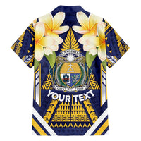 Personalised Nauru Independence Day Family Matching Off Shoulder Maxi Dress and Hawaiian Shirt Coat Of Arms With Plumeria - Polynesian Pride
