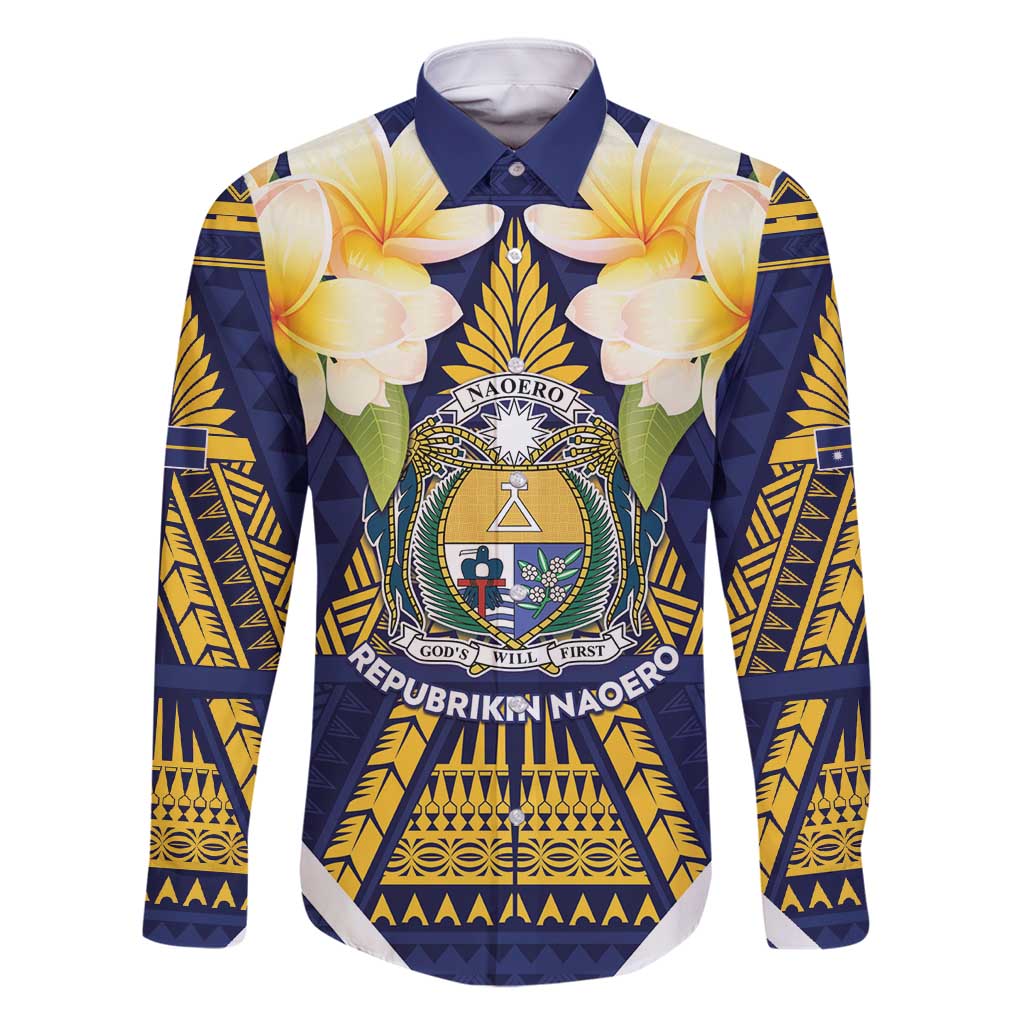 Personalised Nauru Independence Day Family Matching Off Shoulder Maxi Dress and Hawaiian Shirt Coat Of Arms With Plumeria - Polynesian Pride