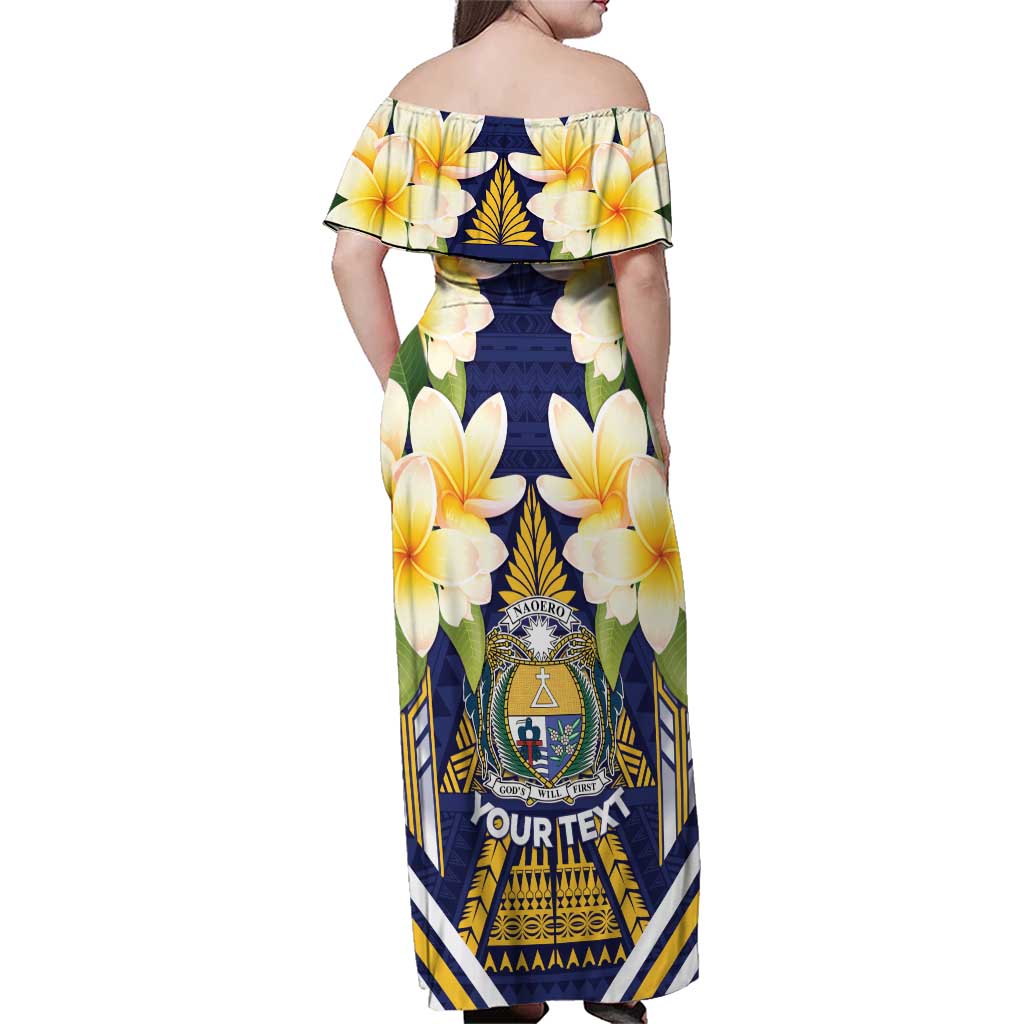 Personalised Nauru Independence Day Family Matching Off Shoulder Maxi Dress and Hawaiian Shirt Coat Of Arms With Plumeria - Polynesian Pride