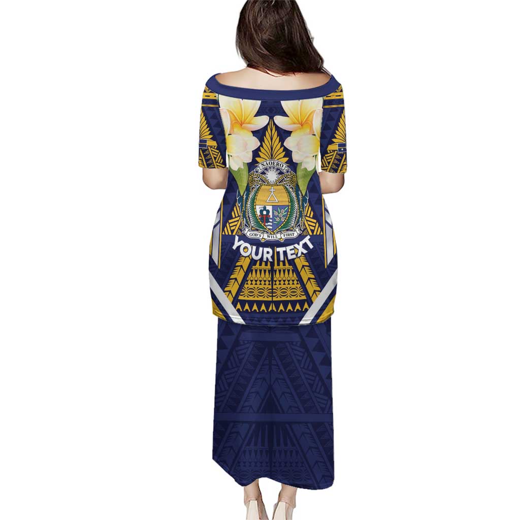 Personalised Nauru Independence Day Family Matching Puletasi and Hawaiian Shirt Coat Of Arms With Plumeria LT05 - Polynesian Pride
