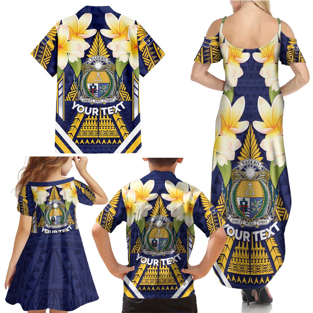 Personalised Nauru Independence Day Family Matching Summer Maxi Dress and Hawaiian Shirt Coat Of Arms With Plumeria LT05 - Polynesian Pride