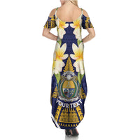 Personalised Nauru Independence Day Family Matching Summer Maxi Dress and Hawaiian Shirt Coat Of Arms With Plumeria LT05 - Polynesian Pride