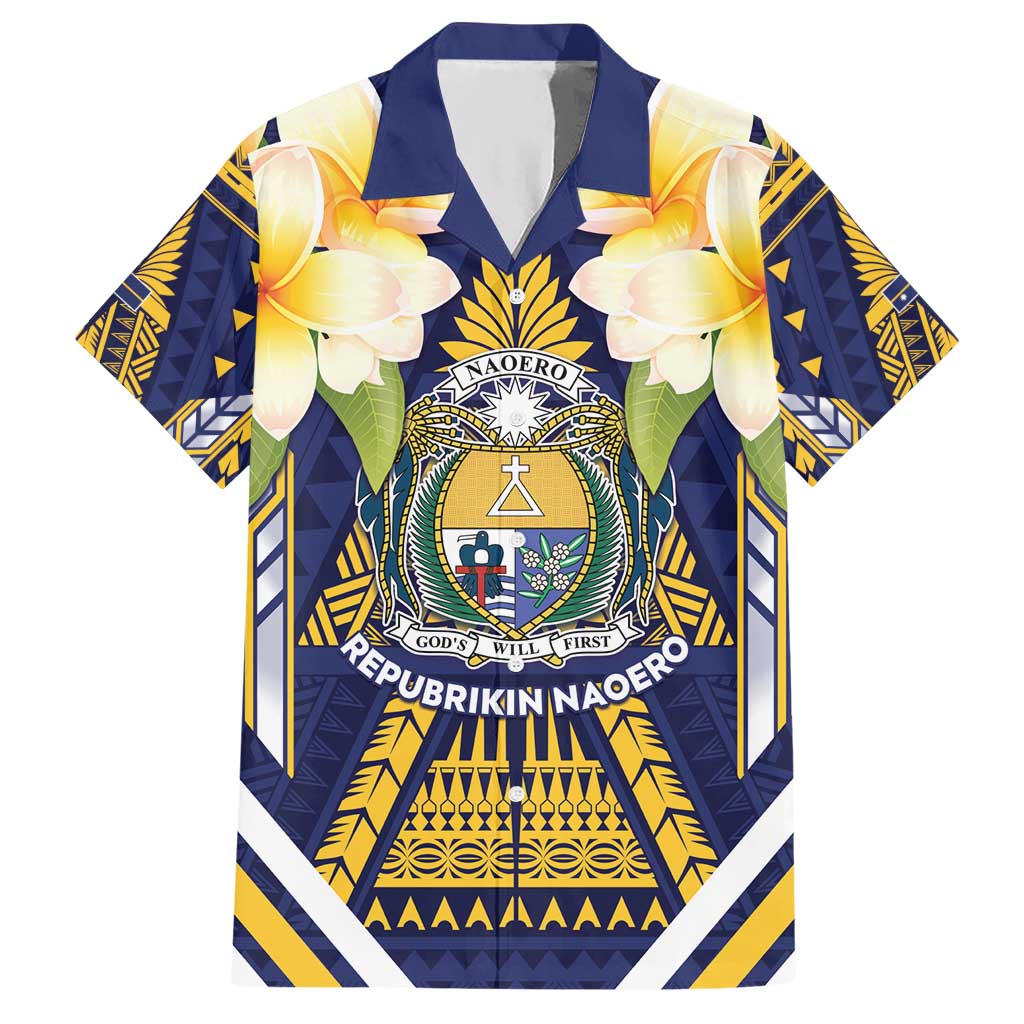 Personalised Nauru Independence Day Hawaiian Shirt Coat Of Arms With Plumeria - Polynesian Pride