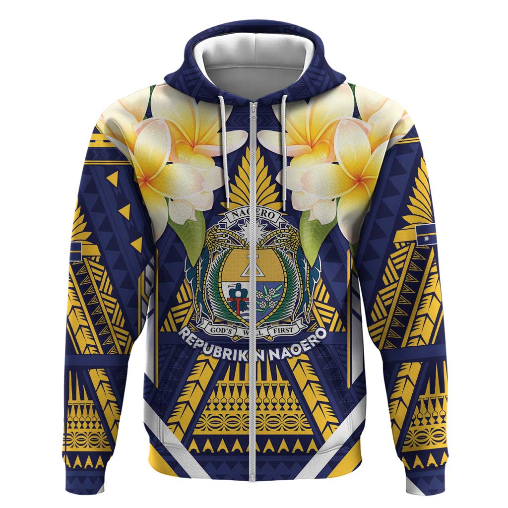 Personalised Nauru Independence Day Hoodie Coat Of Arms With Plumeria - Polynesian Pride