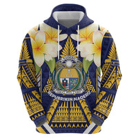 Personalised Nauru Independence Day Hoodie Coat Of Arms With Plumeria - Polynesian Pride