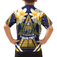 Personalised Nauru Independence Day Kid Hawaiian Shirt Coat Of Arms With Plumeria - Polynesian Pride