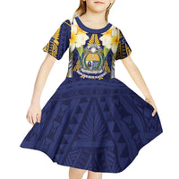 Personalised Nauru Independence Day Kid Short Sleeve Dress Coat Of Arms With Plumeria LT05 - Polynesian Pride
