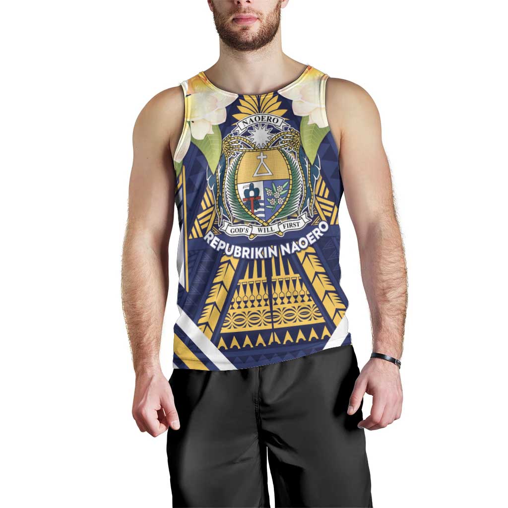 Personalised Nauru Independence Day Men Tank Top Coat Of Arms With Plumeria - Polynesian Pride