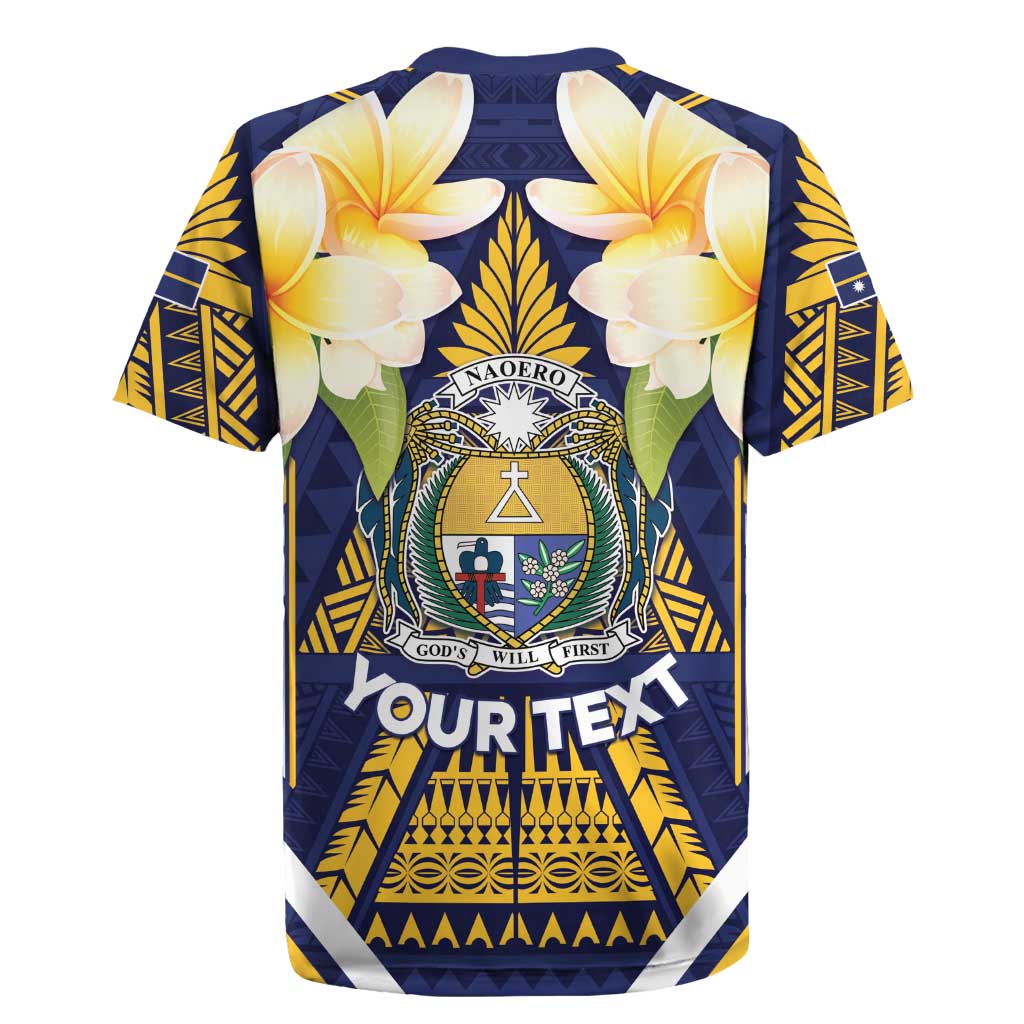 Personalised Nauru Independence Day Rugby Jersey Coat Of Arms With Plumeria - Polynesian Pride
