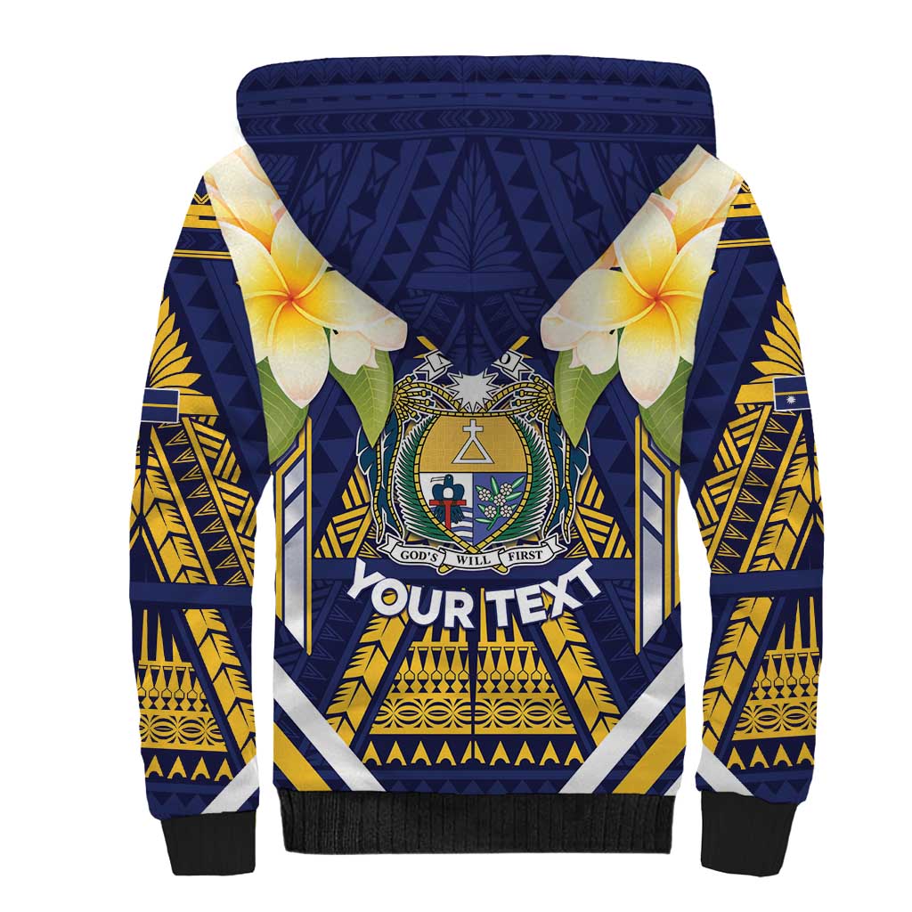 Personalised Nauru Independence Day Sherpa Hoodie Coat Of Arms With Plumeria LT05 - Polynesian Pride
