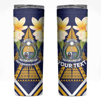 Personalised Nauru Independence Day Skinny Tumbler Coat Of Arms With Plumeria LT05 Navy - Polynesian Pride
