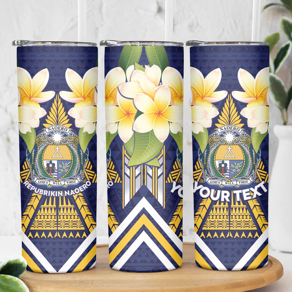 Personalised Nauru Independence Day Skinny Tumbler Coat Of Arms With Plumeria LT05 - Polynesian Pride