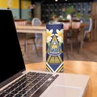 Personalised Nauru Independence Day Skinny Tumbler Coat Of Arms With Plumeria LT05 - Polynesian Pride
