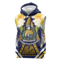 Personalised Nauru Independence Day Sleeveless Hoodie Coat Of Arms With Plumeria LT05 Navy - Polynesian Pride
