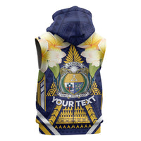 Personalised Nauru Independence Day Sleeveless Zip Hoodie Coat Of Arms With Plumeria LT05 - Polynesian Pride