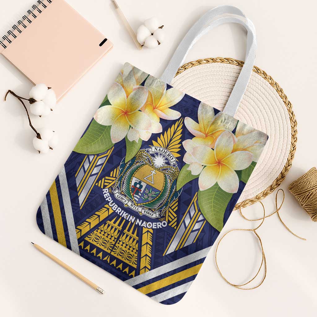 Nauru Independence Day Tote Bag Coat Of Arms With Plumeria - Polynesian Pride